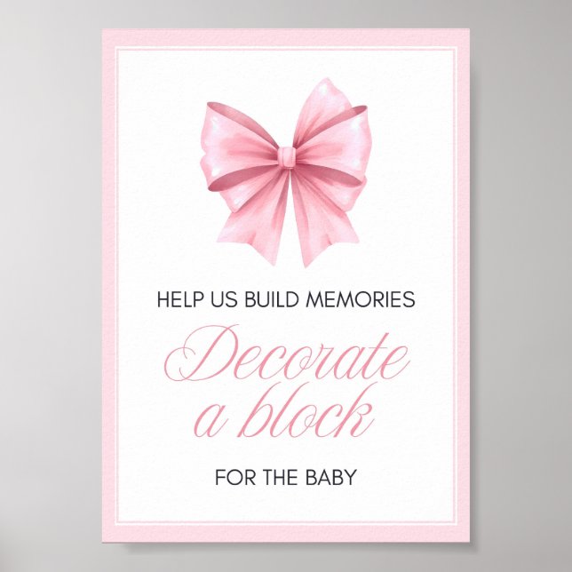 Póster Rótulo Baby Shower de Coquette Bow Rosado (Frente)