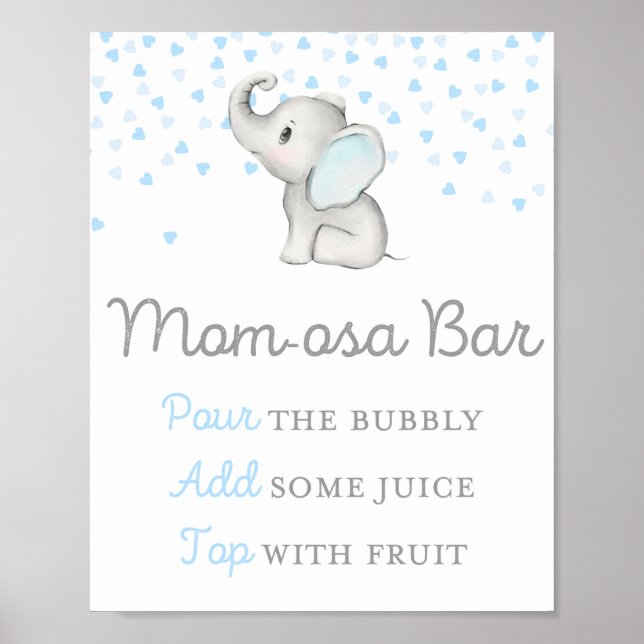 Póster Rótulo Baby Shower de Elefante Azul Boy (Frente)