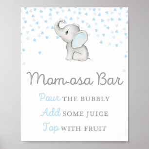 Póster Rótulo Baby Shower de Elefante Azul Boy