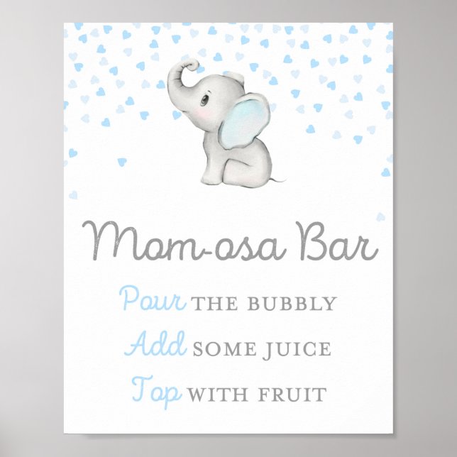 Póster Rótulo Baby Shower de Elefante Azul Boy (Frente)