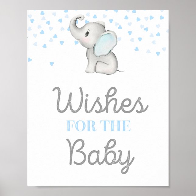 Póster Rótulo Baby Shower de Elefante Azul Boy (Frente)