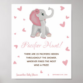 Póster Rótulo Baby Shower de elefante rosa acuarela Chica