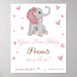 Póster Rótulo Baby Shower de elefante rosa lindo Chica