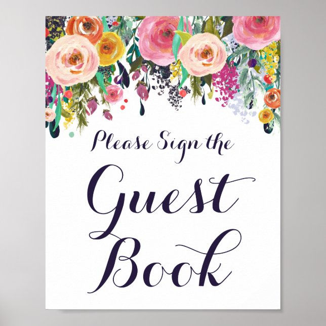 Póster Rótulo Baby Shower de flores y el Rótulo del libro (Frente)