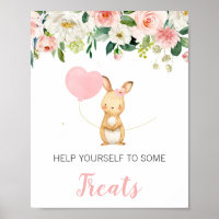 Rótulo Baby Shower de globo de conejo floral rosa