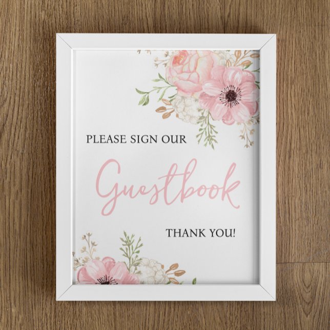 Póster Rótulo Baby Shower de guion floral rosa (Subido por el creador)