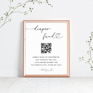 Póster Rótulo Baby Shower de Heart Script Diaper Fund