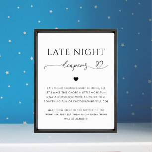 Póster Rótulo Baby Shower de Heart Script Late Night Diap