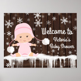 Póster Rótulo Baby Shower de invierno con copo de nieve r