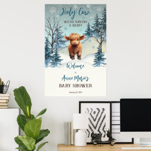 Póster Rótulo Baby Shower de invierno de Cute Highland Ho