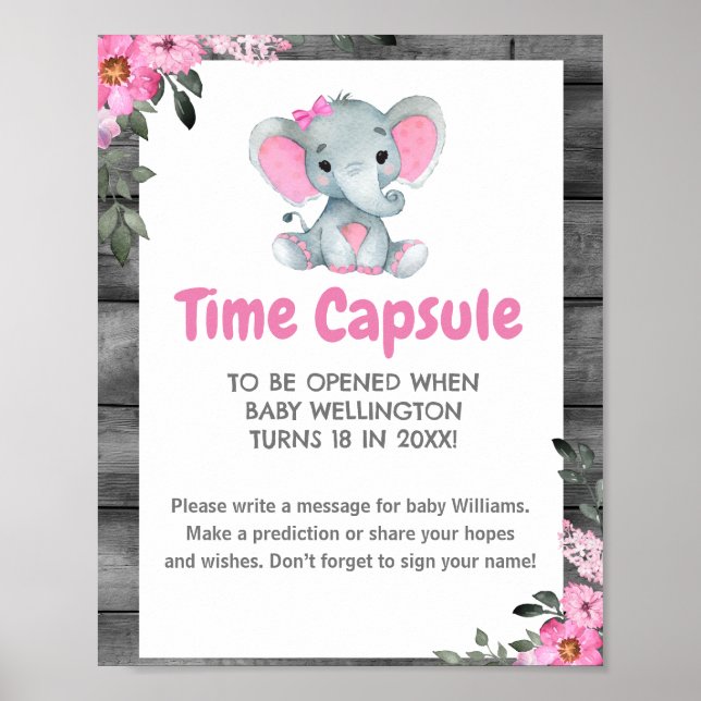 Póster Rótulo Baby Shower de la cápsula de tiempo del ele (Frente)
