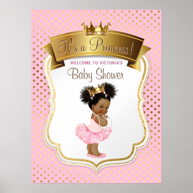 Póster Rótulo Baby Shower de la princesa africana (Frente)