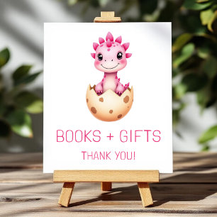 Póster Rótulo Baby Shower de libros y regalos de dinosaur