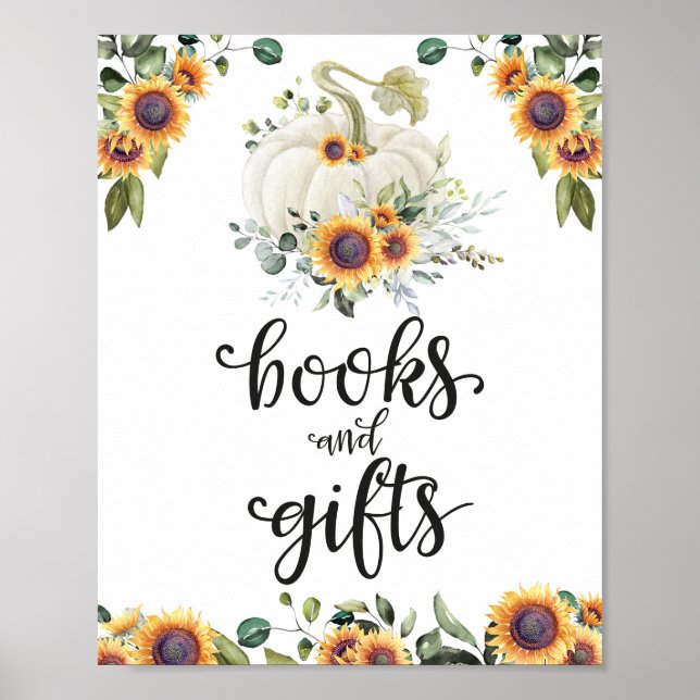 Póster Rótulo Baby Shower de libros y regalos verde (Frente)