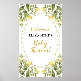 Póster Rótulo Baby Shower de marco geométrico de vegetaci