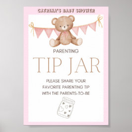 Póster Rótulo Baby Shower de Oso Rosa Teddy