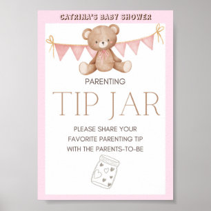 Póster Rótulo Baby Shower de Oso Rosa Teddy