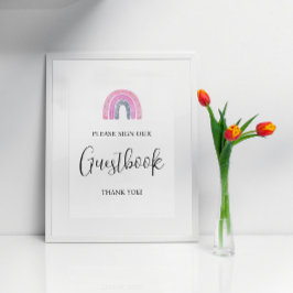 Póster Rótulo Baby Shower de Rainbow Baby Girl Guestbook
