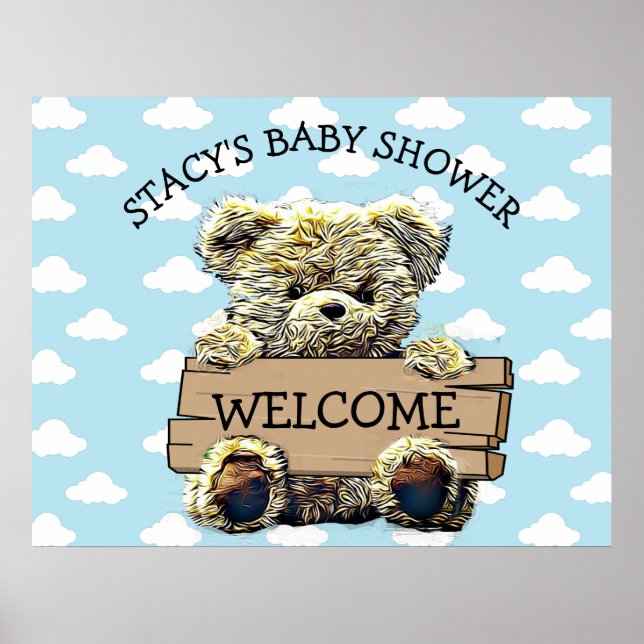 Póster Rótulo Baby Shower de Teddy Bear personalizado (Frente)