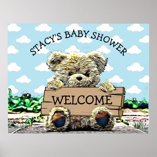 Póster Rótulo Baby Shower de Teddy Bear personalizado (Frente)
