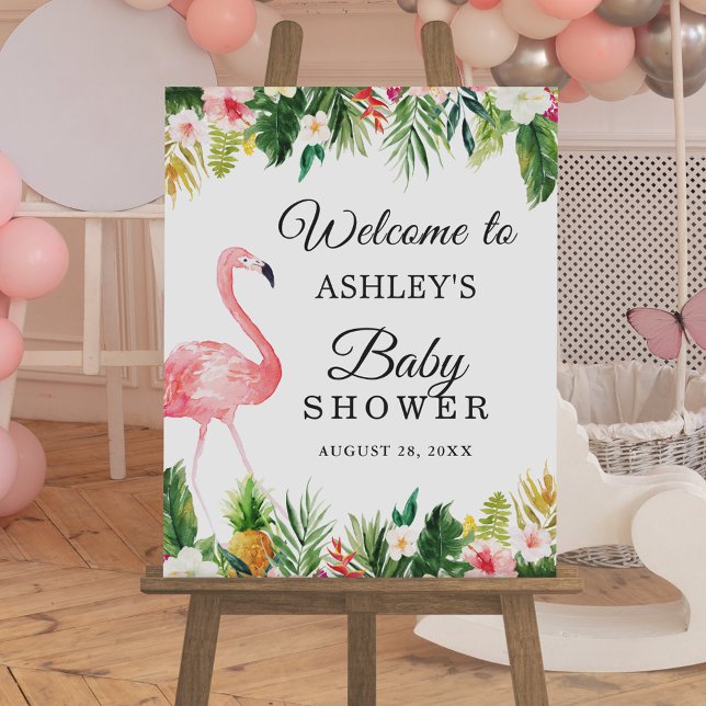Póster Rótulo Baby Shower del Chica floral tropical Flami (Subido por el creador)