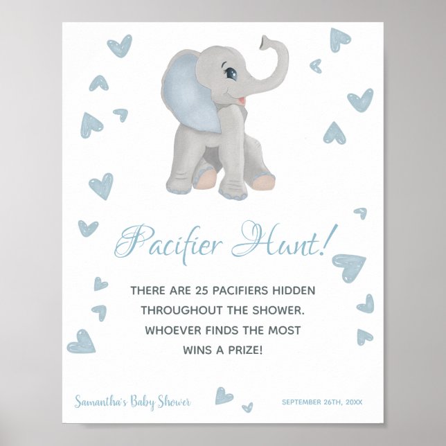 Póster Rótulo Baby Shower del juego de caza del elefante  (Frente)