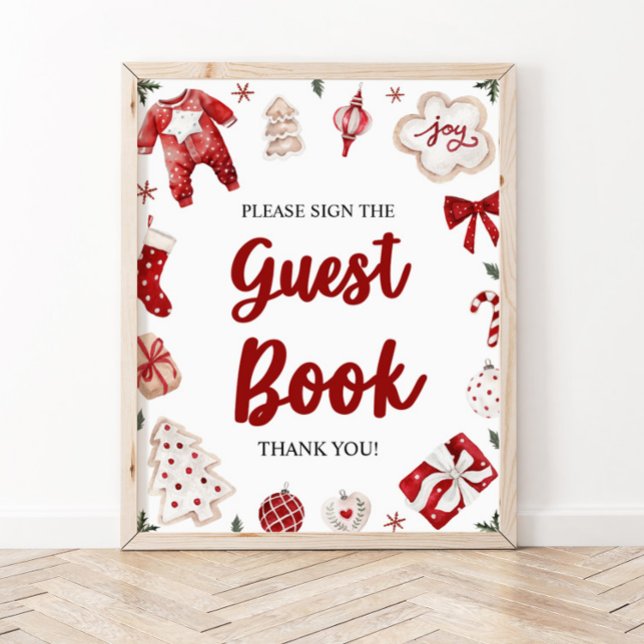 Póster Rótulo Baby Shower del Libro de Invierno Rojo Navi (Subido por el creador)