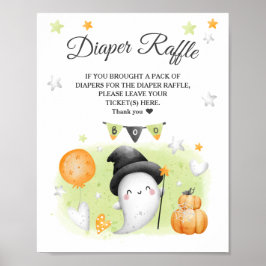 Póster Rótulo Baby Shower Diaper Raffle de Halloween