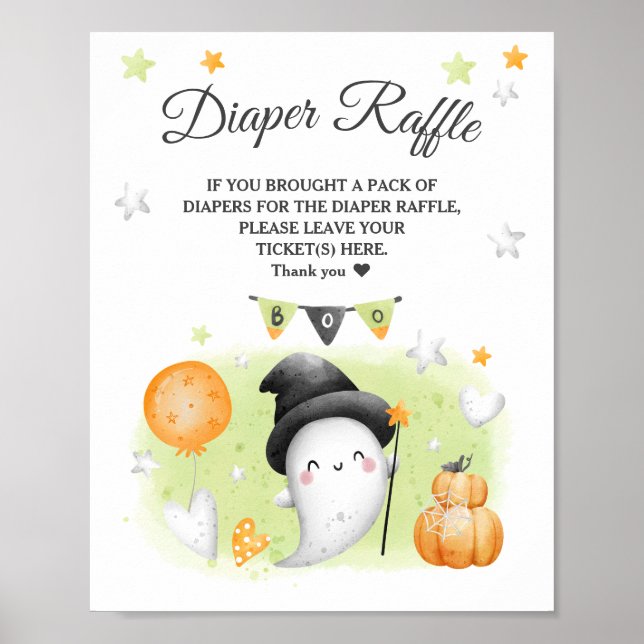 Póster Rótulo Baby Shower Diaper Raffle de Halloween (Frente)