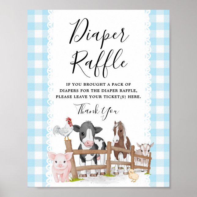 Póster Rótulo Baby Shower Diaper Raffle de la granja Coun (Frente)