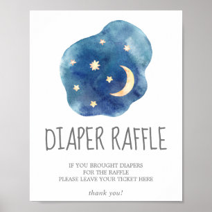 Póster Rótulo Baby Shower Diaper Raffle de Luna y Estrell