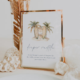 Póster Rótulo Baby Shower Diaper Raffle de Surf Coastal