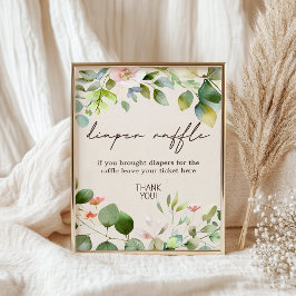 Póster Rótulo Baby Shower Diaper Raffle de Woodland Anima