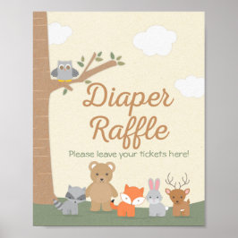 Póster Rótulo Baby Shower Diaper Raffle de Woodland Anima