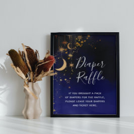 Póster Rótulo Baby Shower Diaper Raffle Moon y estrellas