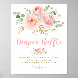 Póster Rótulo Baby Shower Diaper Raffle, Rubor Floral ros