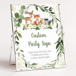 Póster Rótulo Baby Shower editable de Woodland Greenery