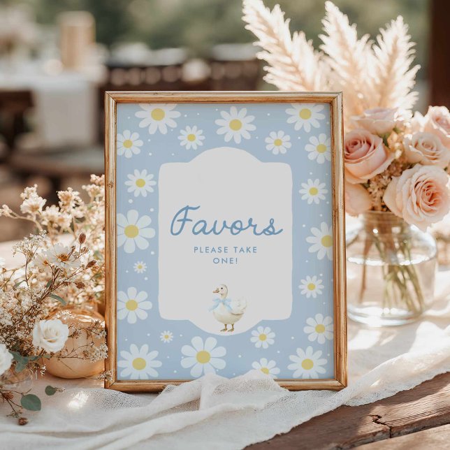 Póster Rótulo Baby Shower Favor Blue Silly Goose (Blue Silly Goose and Daisy Favors Baby Shower Sign)