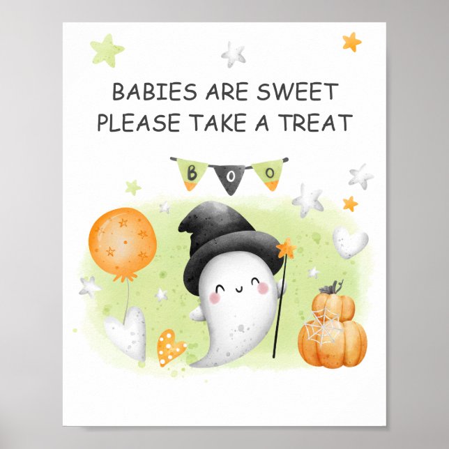 Póster Rótulo Baby Shower Favor de Halloween (Frente)