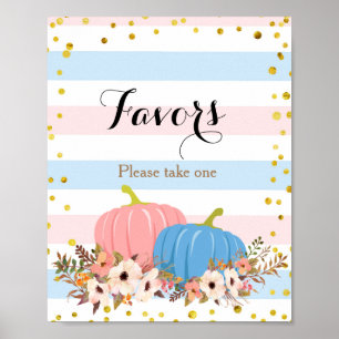 Póster Rótulo Baby Shower Favorito de calabaza rosa y azu