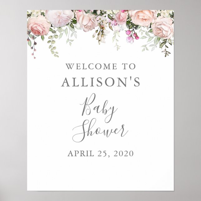 Póster Rótulo Baby Shower floral de primavera (Frente)