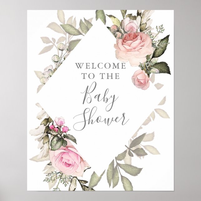 Póster Rótulo Baby Shower floral de primavera (Frente)