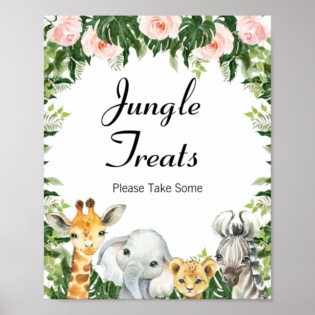 Póster Rótulo Baby Shower Floral Safari (Frente)