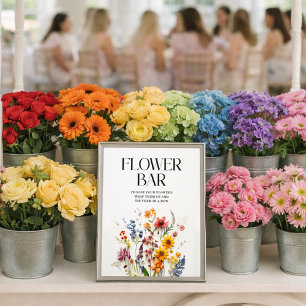 Póster Rótulo Baby Shower Flower Bar con flores silvestre