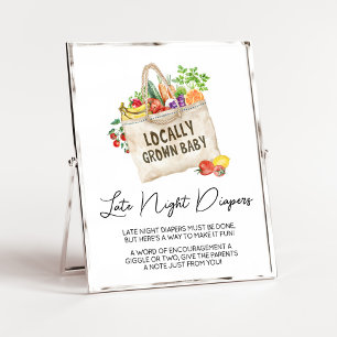 Póster Rótulo Baby Shower Late Night Diapers de crecimien