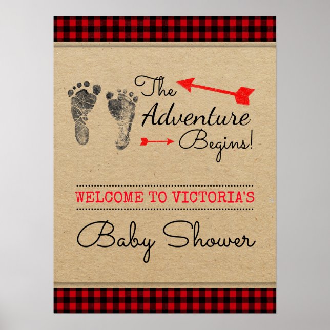 Póster Rótulo Baby Shower Lumberjack Woodland Adventure (Frente)