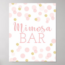 Póster Rótulo Baby Shower Mimosa Bar Confetti de oro rosa