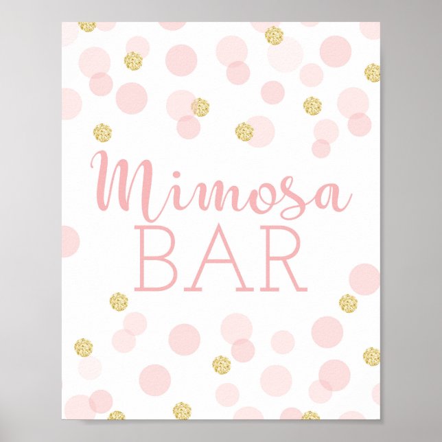 Póster Rótulo Baby Shower Mimosa Bar Confetti de oro rosa (Frente)