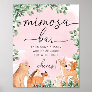 Póster Rótulo Baby Shower Mimosa Bar Pink Animales Woodla