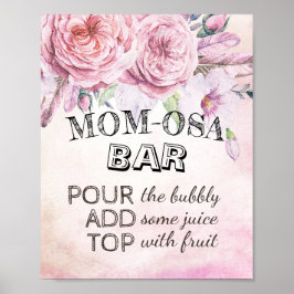 Póster Rótulo Baby Shower MOM-OSA BAR Flores de Boho Feth